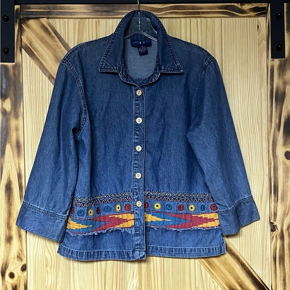 Southwest Embroidered Denim Jacket Blue Multi 14 - Picture 1 of 8